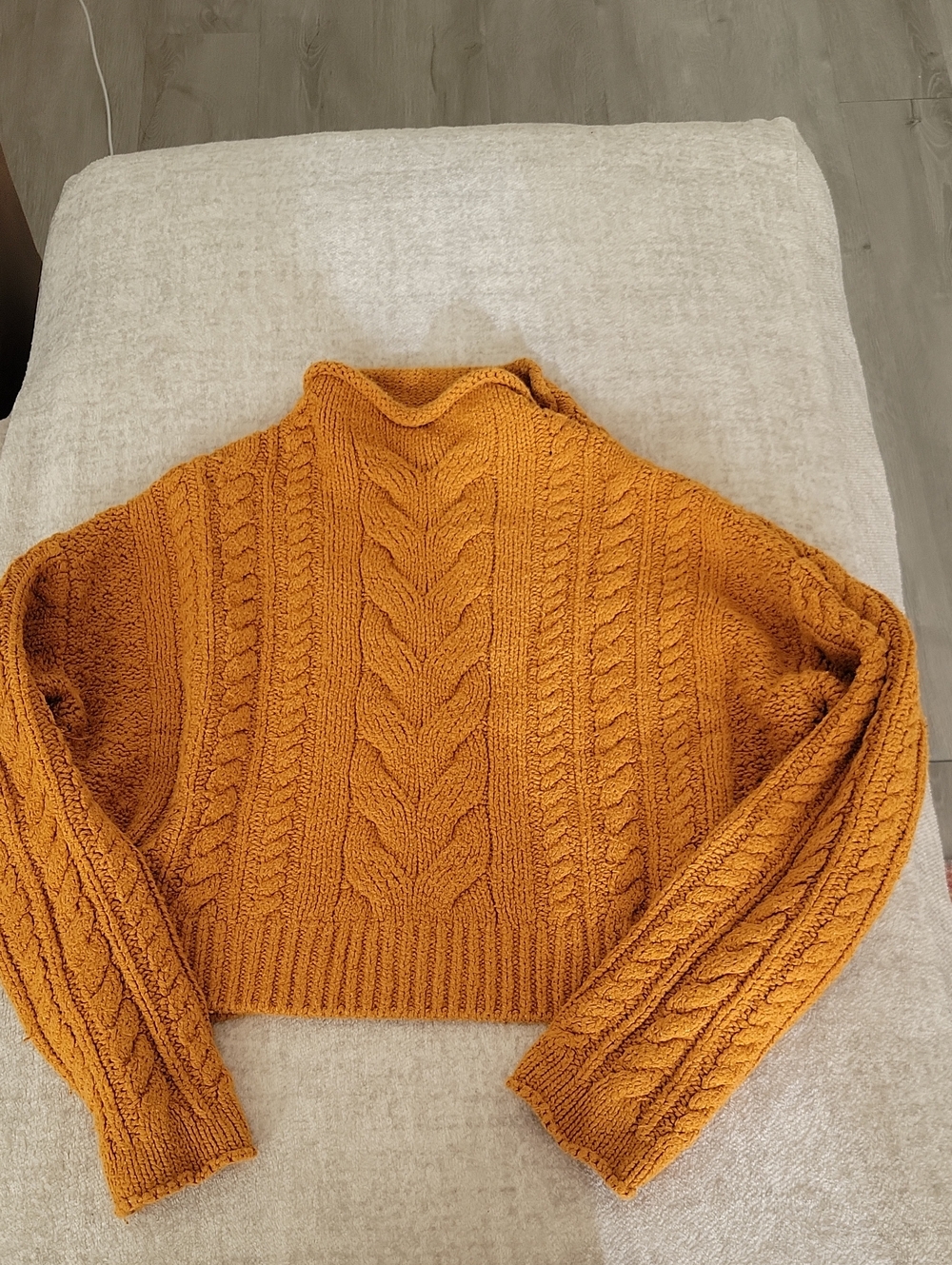 Golden Yellow Cropped Boxy Cable-Knit Sweater, Pilcro Anthropologie, Used, XXS